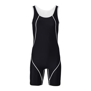 Men's Fitted One-Piece Wrestling Singlet Black Plain Dyed Stretch Spandex Nylon Athletic Wear <b>Adult</b> Size - Product Image 1