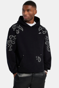 Sweat-shirts à capuche pour hommes en molleton de coton épais, coupe oversize, avec manches à motif cachemire et strass, style streetwear, pour marque privée et production en gros - Product Image 4