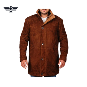 Men's Brown <b>Suede</b> Regular Slim Motorcycle <b>Jacket</b> with Faux Fur Lining Stand Collar Zipper Closure Winter Casual Eco-Friendly - Product Image 1