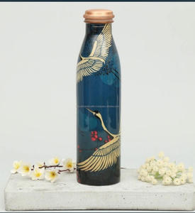 Bouteille d'eau en cuivre pur écologique, design imprimé, forme ronde, option de logo personnalisé - Product Image 6