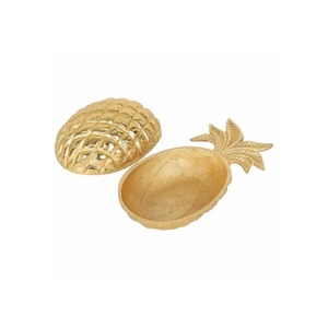 En promotion : Bol de service en métal doré en forme d'ananas avec couvercle sculpté, design original, fait main, pour fruits et collations, idéal pour les fêtes - Product Image 1