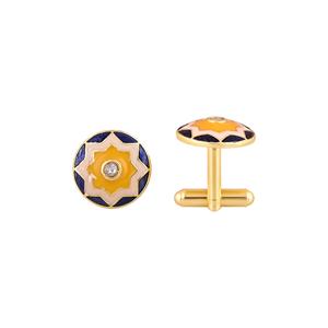 Boutons de manchette ronds de luxe plaqués or avec émail jaune et bleu pour homme, accessoires de chemise formelle, cadeau de mariage ou d'affaires - Product Image 4