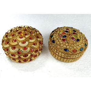 Indian <b>Wedding</b> <b>Favor</b> <b>Boxes</b> Set of 2 Pcs Handmade Metal Trinket Box for Jewelry Guest Return Gifts Trinket Box Custom - Product Image 2