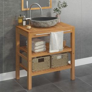 Mobiletto di vanità del bagno di Teak solido con il lavandino di Riverstone - Product Image 1