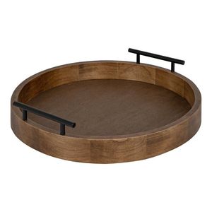 Plateau de service rond en bois et en fer, design moderne, surface texturée et fabrication haut de gamme - Product Image 6