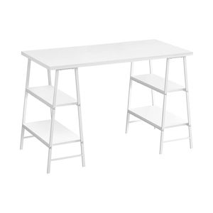 Bureau d'ordinateur contemporain et moderne de 48 po de long, blanc, avec étagères de rangement, pour bureau à domicile, travail sur ordinateur portable, en stratifié blanc et métal - Product Image 2