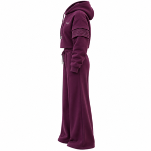 Conjunto de Sudadera Oversize de Nuevo Estilo para Mujer con Mangas de Lentejuelas y Pantalones de Pierna Ancha, Ropa Casual de Invierno de Forro Polar 100% Algodón con Bordado Sólido - Product Image 6