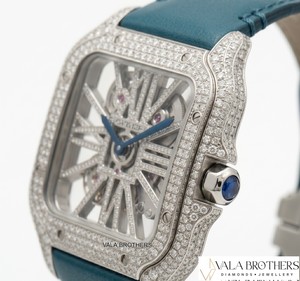 Montre mécanique carrée en or blanc sertie de diamants Rolaxx avec cadran à chiffres romains et bracelet en cuir bleu 42 mm Montre de luxe pour homme - Product Image 4