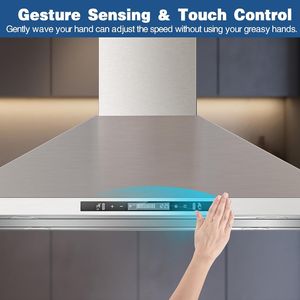 Cappa da cucina a isola da 36 pollici, 700 CFM, montaggio a soffitto, convertibile canalizzata/senza condotto, controllo touch con sensore di movimento - Product Image 6