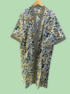 Kimono en coton pur imprimé indien multicolore toutes saisons, style vintage, robe à imprimé numérique, respirant, col en V - Product Image 3