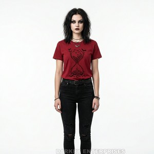 Camiseta de Algodón para Mujer con Estampado Gráfico de Murciélago Rojo, Estilo Artístico, Venta al por Mayor, Directo de Fabricante - Product Image 2