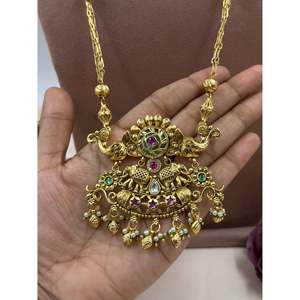 Indian Ethnic Trupti Traditional Temple Long <b>Gold</b>-Plated Bridal Necklace <b>Set</b> - Product Image 2