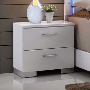 โต๊ะข้างเตียง 2 ลิ้นชักสีขาวพร้อมขาโครเมี่ยม - Product Image 2