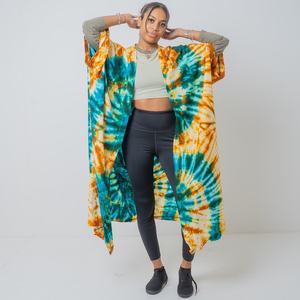 2025 nouveau produit main cravate teinture Kimono veste vacances Boho coupe ample veste vêtements de plage couvrir vacances d'été femmes Kimono Robe - Product Image 1