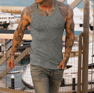 Camiseta sin mangas de punto acanalado para hombre, color liso, cuello redondo, sin mangas, informal, transpirable, mezcla de elastano/poliéster, de secado rápido, ecológica, frontal - Product Image 5