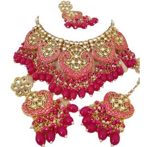 Premium Stainless Steel Crystal <b>Bridal</b> <b>Jewelry</b> <b>Set</b> 4-Pieces Women's Party Wear Gold Plated Vintage Style Pink Color For Women - Product Image 1