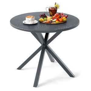 33.5 Inch Round Outdoor Patio Bistro <b>Table</b> with Wood-Like Top and X-Shaped <b>Legs</b> - Product Image 4