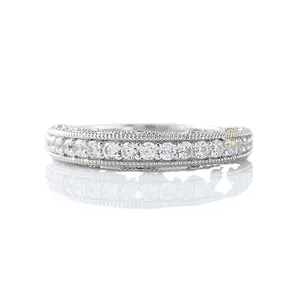 High Quality Art Deco Half Eternity Band, Round Cut Labgrown Diamond Wedding Band, 14k White Gold Ring For Women