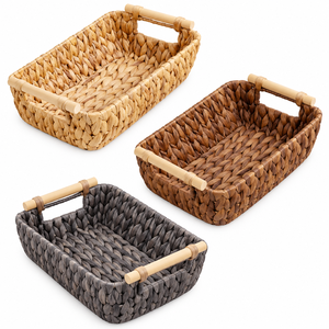 Lot de 2 paniers de rangement rectangulaires rustiques en jacinthe d'eau tressée à la main, écologiques, avec poignées, légers et fabriqués avec précision pour la maison - Product Image 4