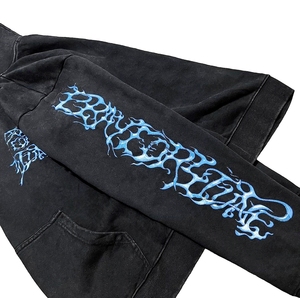 HO Sweat à capuche pour homme à manches longues, entièrement zippé, avec logo personnalisé, en coton 3D délavé à l'acide, respirant et à séchage rapide, avec capuche à visière ronde - Product Image 6