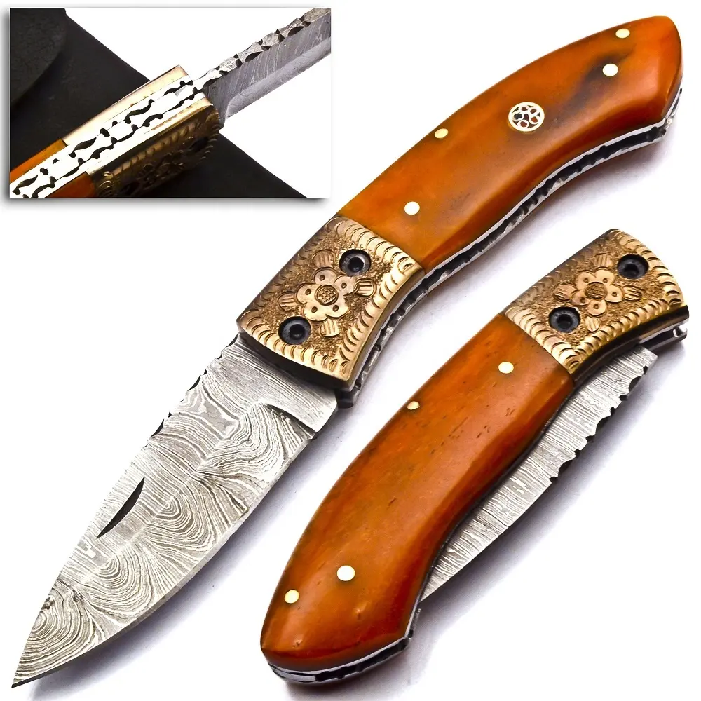 ALI BABA coltello EDC tascabile pieghevole in acciaio damasco di vendita caldo con manico in osso colorato