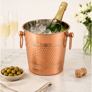Seau à glace de luxe en cuivre martelé avec poignées, seau à vin isotherme à double paroi en acier inoxydable, bol refroidisseur à champagne pour hôtel - Product Image 2