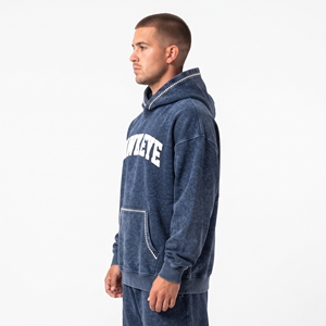 <b>Oversized</b> Men's Custom Cotton Acid Wash Rhinestone Hoodie <b>Vintage</b> Casual Streetwear Pullover <b>Sweatshirt</b> - Product Image 4