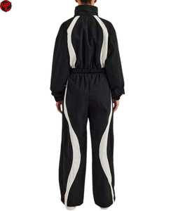 Women Windbreaker Tracksuit Set Contrast Color Sportswear Jacket and Wide Leg <b>Pants</b> For Women Casual Running Outfit <b>Nylon</b> Set - Product Image 4
