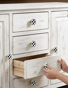 Modern Brass Round Cabinet <b>Knob</b> with Black <b>White</b> Checkered Design for Kitchen and Living Room Drawer Handles Easy Installation - Product Image 2