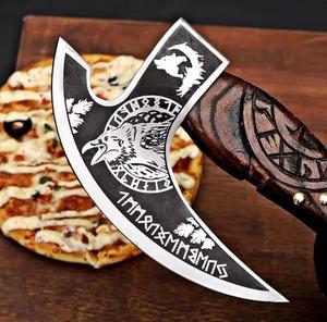 Handmade Stainless Steel Eco-Friendly Customizable High Quality Kitchen Pizza Cutter Vintage <b>Etched</b> with Wrap Wooden Handle - Product Image 4