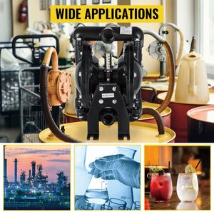 Pompe pneumatique à double diaphragme en aluminium, entrée/sortie 1 pouce, 35 GPM max, 120 PSI, diaphragme en nitrile, pièces pneumatiques - Product Image 1