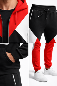 Men's Color Block <b>Tracksuit</b> Hoodie and Jogger Set Red Black <b>White</b> Zipper Sweatshirt Sportswear Casual Gym Wear - Product Image 6