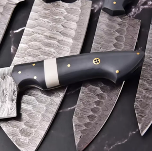 Juego de Cuchillos de Cocina de Acero de Damasco Hechos a Mano de Primera Calidad, 5 Piezas, Mango de Madera, Cuchillos de Chef Ambidiestros, Afilados como una Navaja, Juego Sostenible - Product Image 4