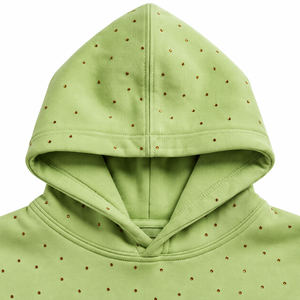 Le choix idéal : Sweat-shirt unisexe surdimensionné en coton tricoté 100 % respirant avec fermeture éclair et strass verts, style streetwear décontracté pour l'automne - Product Image 3