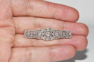 Broche Antiguo Art Deco Chapado en Oro de 14k y Plata 925 con Diamante Cultivado en Laboratorio de 1.40CT Certificado, Regalo para Bodas y Fiestas para Mujeres y Hombres - Product Image 2