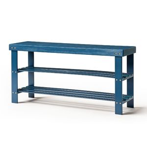 Scarpiera Moderna a 3 Ripiani in Bambù Blu 90x28x45 cm - Lusso e Semplicità Salvaspazio per l'Ingresso di Casa - Product Image 3