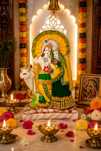 Luxury Handcrafted Art Deco Radha Krishna Cow <b>Statue</b> | <b>Religious</b> Home Decor for Housewarming & Diwali Celebrations - Product Image 1