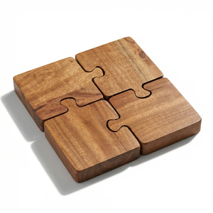 Acacia Wood <b>Puzzle</b> Design Coaster Custom Logo Eco Friendly Drink Mat Set for Coffee Tea Wholesale By UF INTERNATIONAL Crafts - Product Image 3