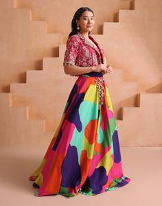 <b>Women</b> <b>Red</b> Embroidered Blouse Floor Length Multicolor Printed Maxi <b>Skirt</b> Set Indian Ethnic Outfit - Product Image 5