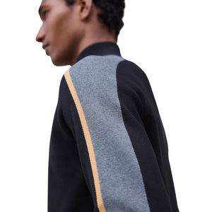 Black Overarm Stripe Cotton Blend Quarter Zip Jumper <b>Mens</b> Long Sleeve Knitwear Ribbed Collar Casual Winter Patchwork <b>Pullover</b> - Product Image 5