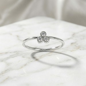 0.20 CTW Round Brilliant Cut Three-Stone Bezel-<b>Set</b> Minimalist Engagement <b>Ring</b> in Solid <b>Gold</b> - Product Image 2