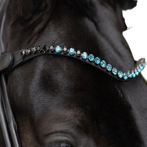 Nouveau serre-tête de cheval en cuir noir, personnalisé, en gros, à une seule rangée de cristaux ronds de marque, décoratif, avec motif vague et strass - Product Image 5