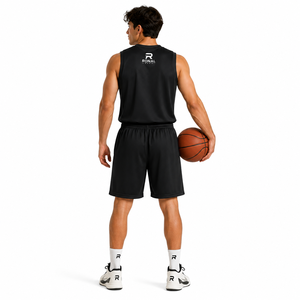Ensemble de maillot de basket-ball RONAL, débardeur noir sans manches avec short à taille élastique, évacuation de l'humidité, toutes saisons, adulte unisexe 2026 - Product Image 4