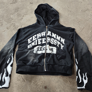 Custom Acid Wash Tracksuit Heavyweight Cotton Distressed <b>Embroidery</b> Patch Cropped Sweatpants <b>Set</b> for Men Sweatsuit - Product Image 3