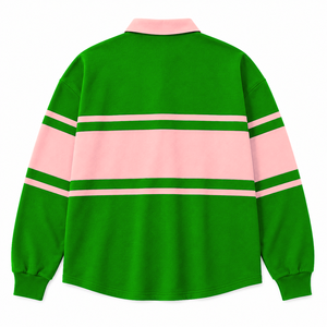 Alpha | Kapa | Alpha <b>Women's</b> Striped Pique <b>Rugby</b> Shirt Color Block Long Sleeve Polo Collar Pullover Embroidered Graphic <b>Top</b> - Product Image 4