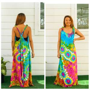 Elegante Vestido Maxi Moderno 100% Algodón con Estampado Tie-Dye, Ropa Casual de Verano para la Noche, Diseño Sólido con Botones, Venta al Por Mayor - Product Image 4