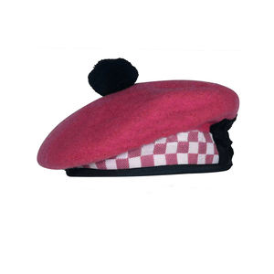 Gorro Balmoral Tradicional de Lana Rosa Oscuro y Blanco con Diseño a Cuadros, Estilo Escocés, Venta al Por Mayor 2026 - Product Image 2
