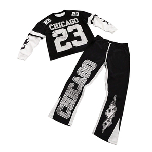 Ensemble de survêtement sportif personnalisé 2026 pour homme, bleu marine, imprimé Chicago, sweat-shirt et pantalon de jogging, tenue décontractée streetwear athlétique deux pièces - Product Image 4