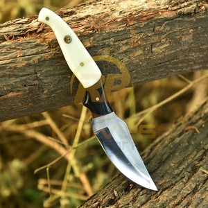 OEM DIY Damascus Steel Fixed Blade Hunting/Skinning <b>Knife</b> Straight Edge <b>Bone</b> <b>Handle</b> | Outdoor Camping <b>Knife</b> Leather Belt Sheath - Product Image 3