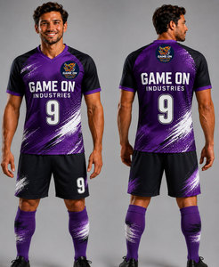 Conjunto de Uniforme Deportivo Transpirable para Fútbol, Color Morado y Negro, Talla 9, de Game On Industries - Product Image 1